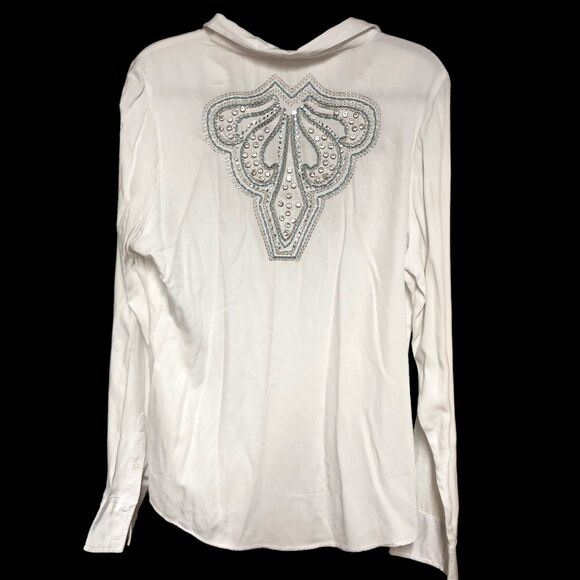 Grace in L.A. Heavily Embellished Western Style Button-up Shirt, Roll-tab Sleeve - Picture 5 of 9
